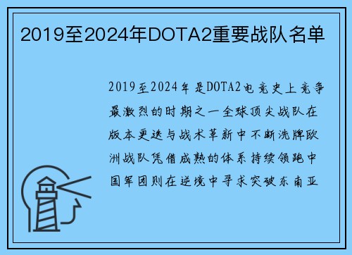 2019至2024年DOTA2重要战队名单